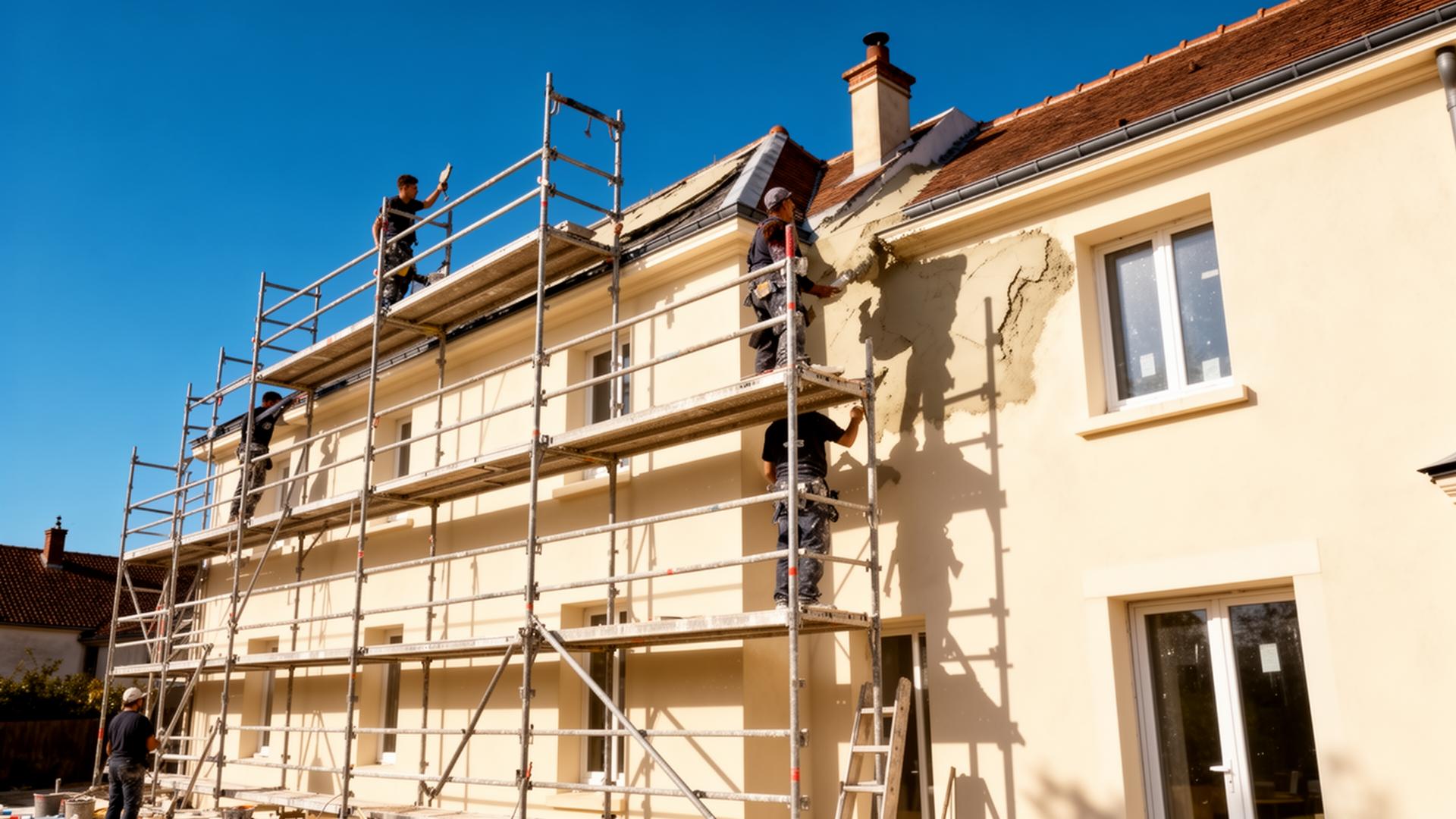 Ravalement de façade en cours sur une maison à Orléans